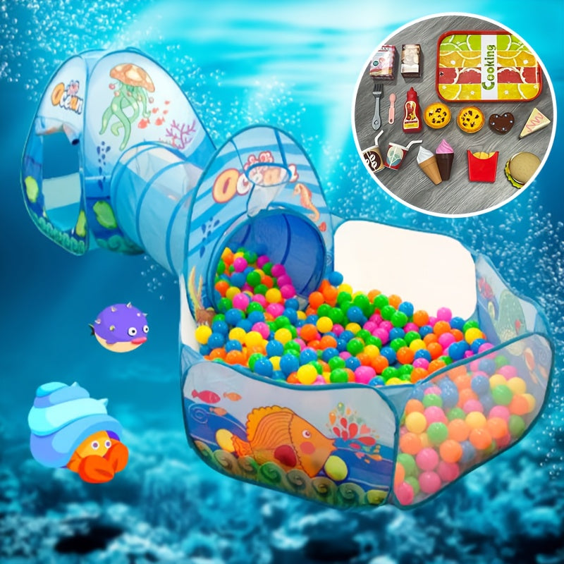 Bolalar uchun 3 ta bo'lakli to'p havzasi, chodir, tunnel va o'yin uyi, 3 yoshdan katta bolalar uchun