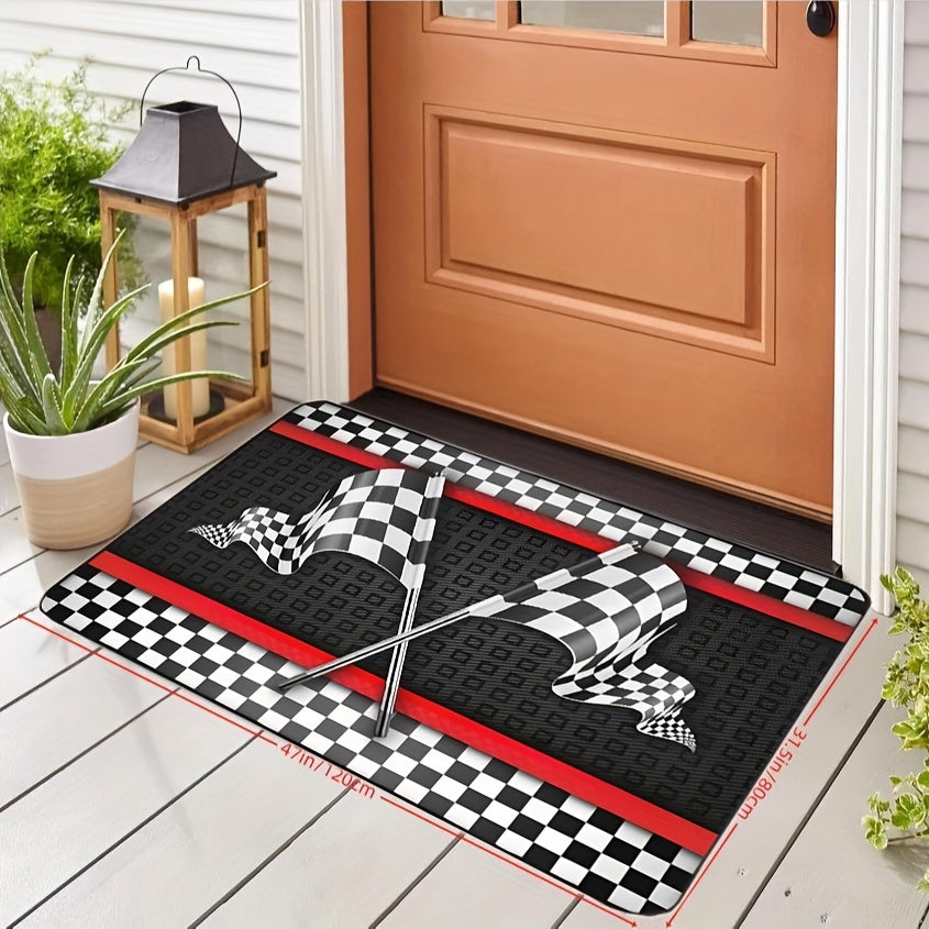 Flannel Racing Flag Mat Non-Slip Checkered Design 1.1cm Thick for Living Room Bedroom