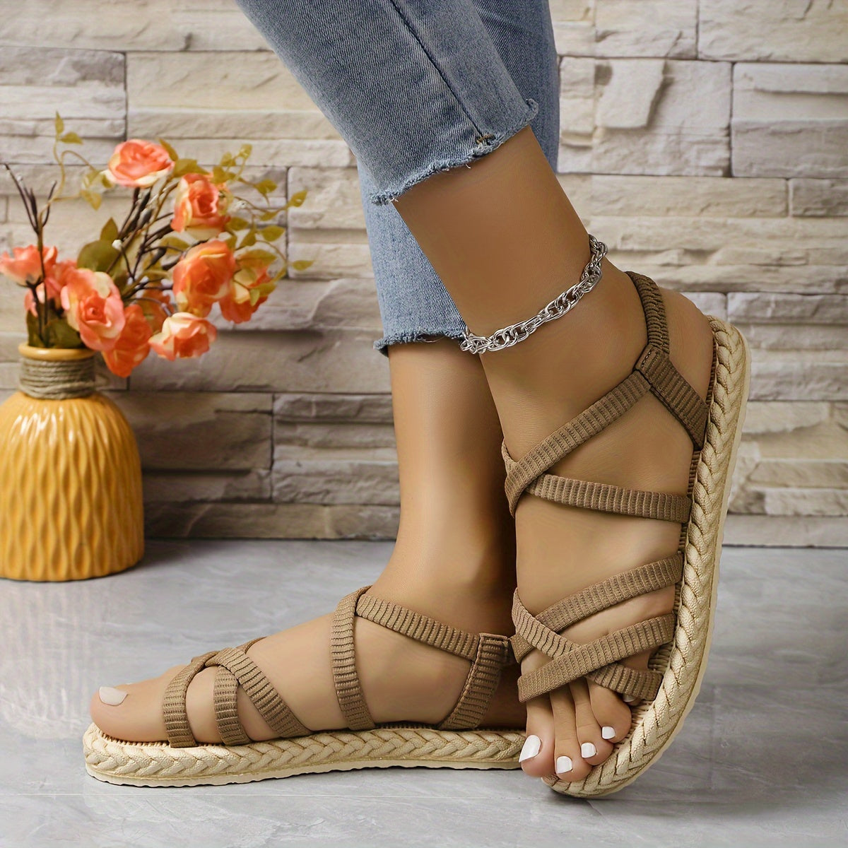 Women's Solid Color Flat Sandals Casual Open Toe Summer Shoes