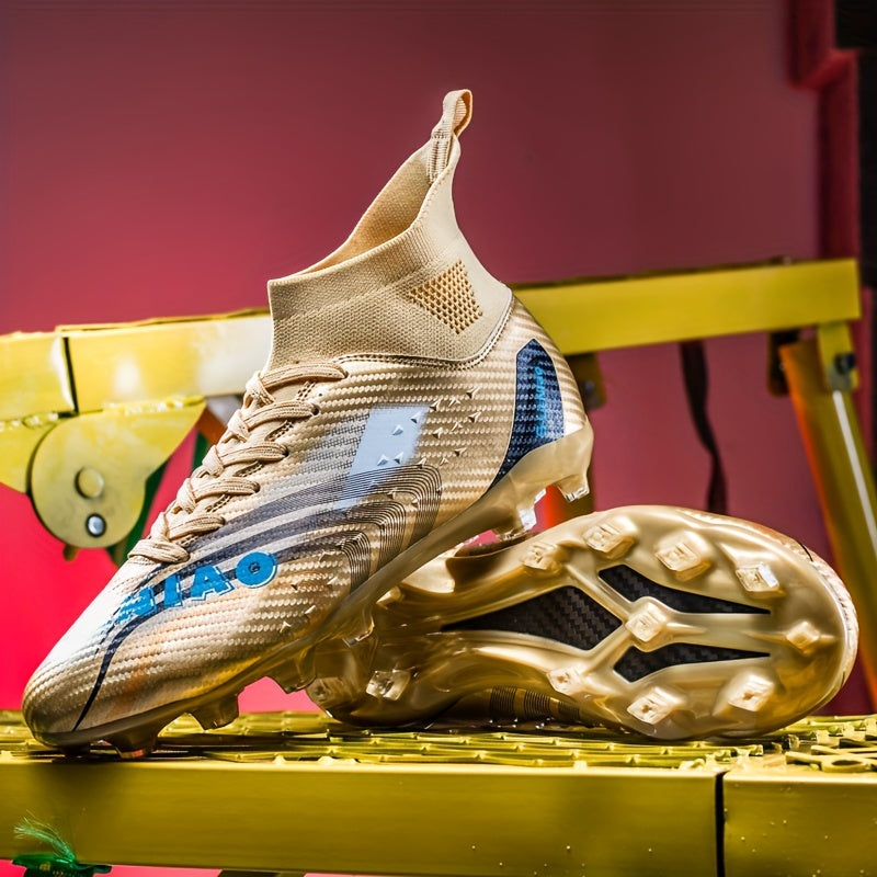 Men's High-Top Soccer Cleats Large Size Geometric Pattern All-Season Non-Slip Lace-Up TPU Sole