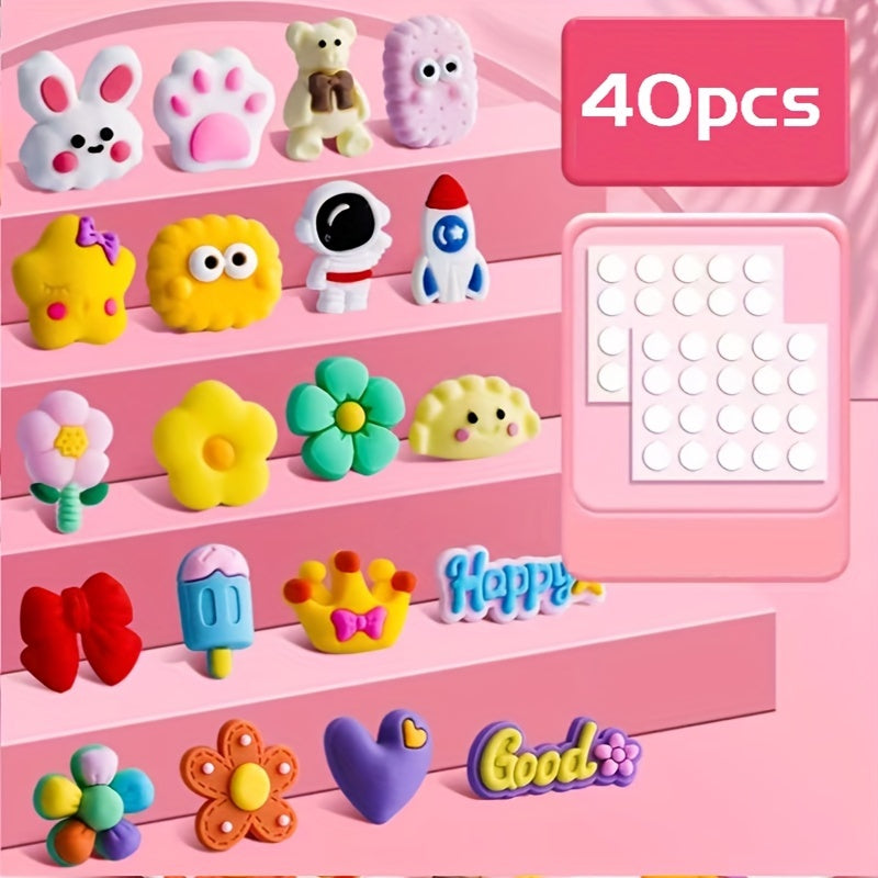 40 шт. милых мультяшных силиконовых наклеек для холодильника, телефона, термоса, декора