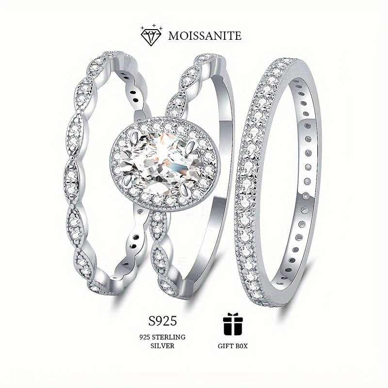 Sterling Silver Promise Stacking Rings with 1ct Moissanite for Engagement and Party Wear