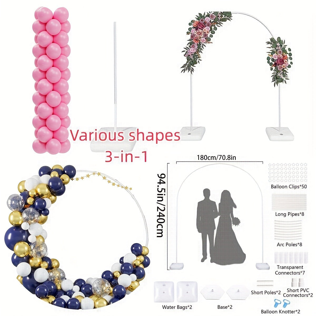 Black Glass Fiber Balloon Arch Kit for Parties and Events