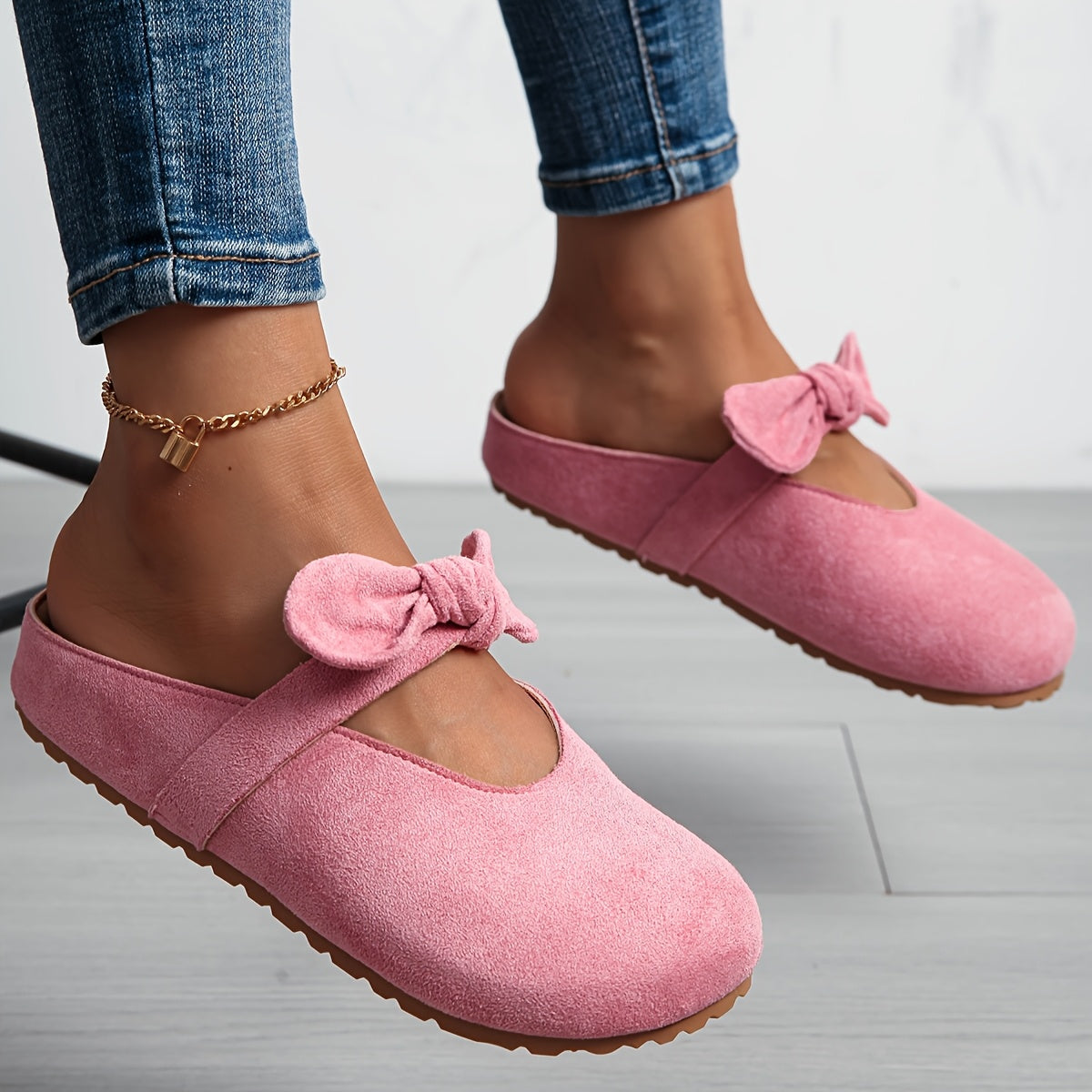 Women's Slip-On Mules with EVA Sole, Soft Fabric Upper, Bow Detail