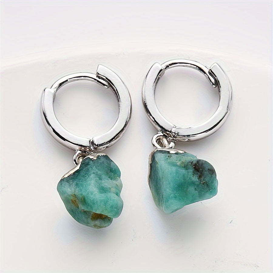 Pendientes de cobre con piedras de cristal natural para mujeres y niñas