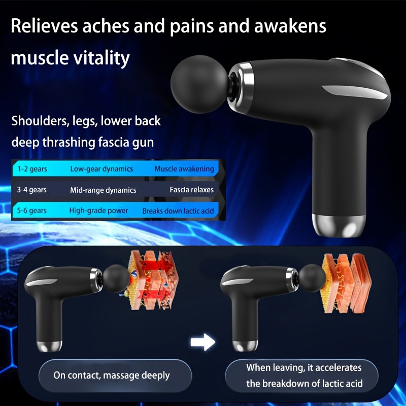 Qo'lga olinadigan portativ elektr massaj mashinasi, qulay tutqichi va to'rt tomonlama massaj uchun olti tezlikka ega. Kuchli motor, simsiz dizayn va har qanday joyda qulay foydalanish uchun oson ishlash xususiyatlariga ega.