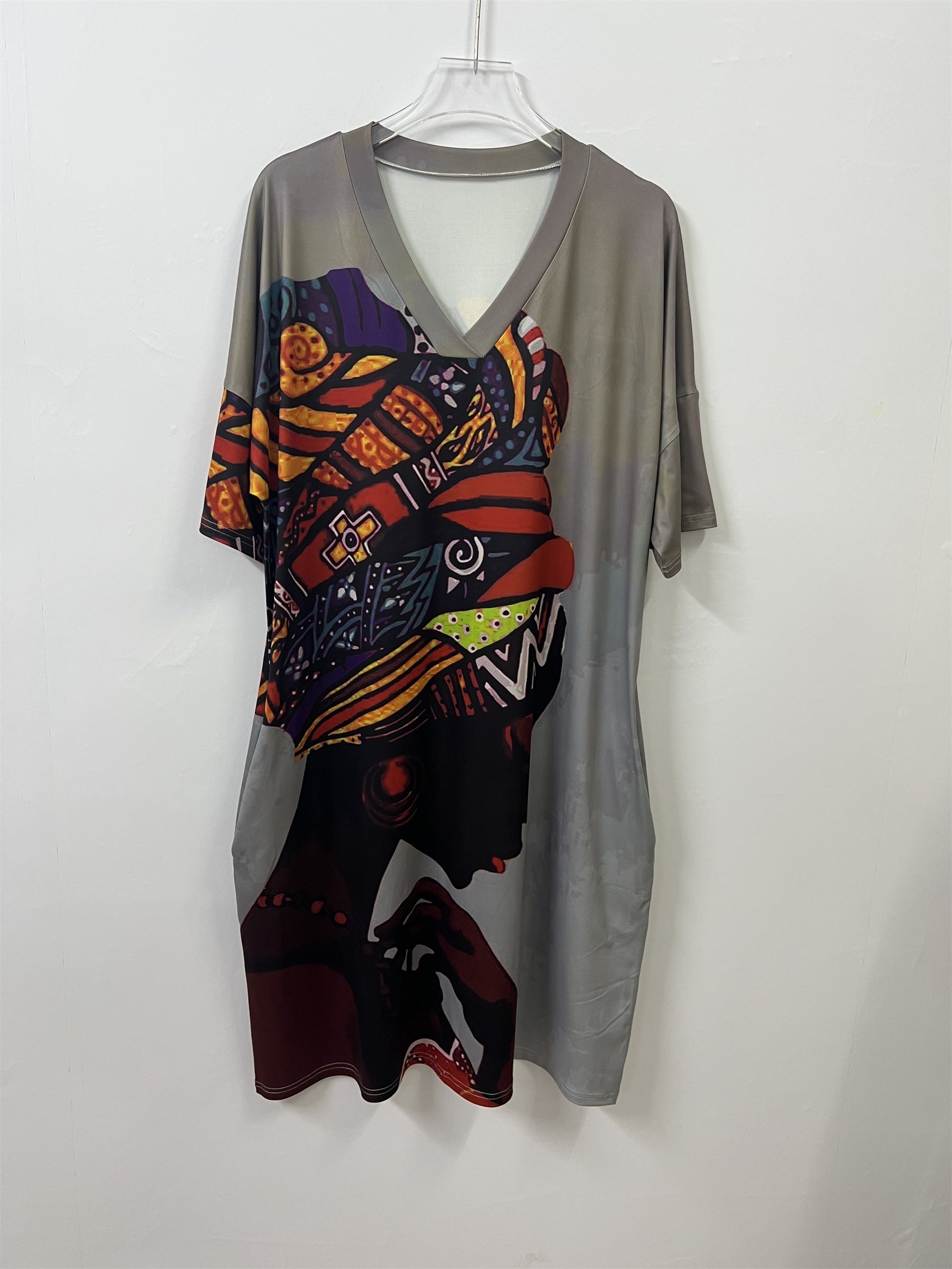 Платье с геометрическим принтом для полных женщин, летнее повседневное туника