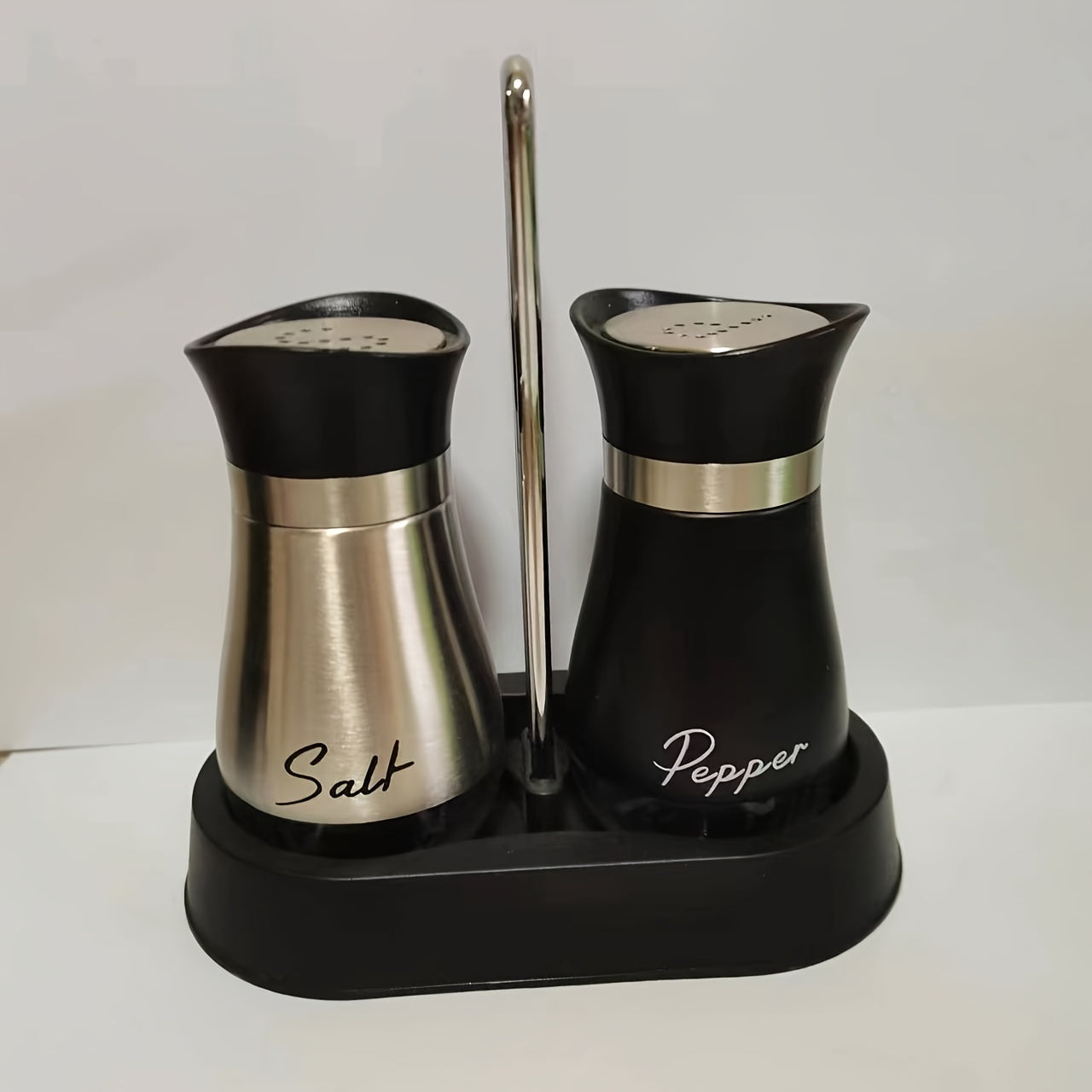 Salt and Pepper Shaker Set with Glass Bottom Bottles and Stand for Kitchen and Camping