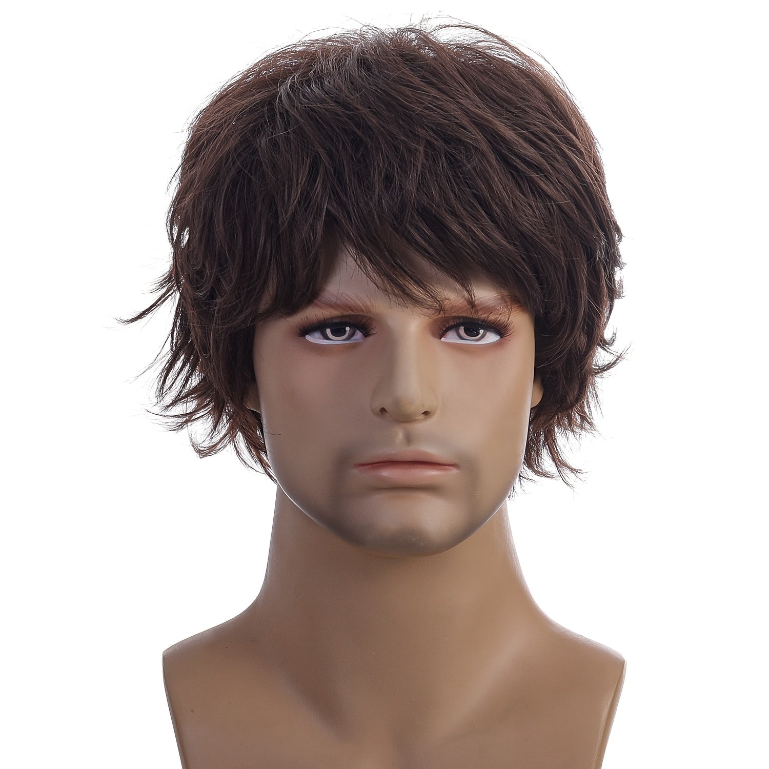 Men's Short Curly Wig with Natural Oblique Bangs for Cosplay and Daily Wear
