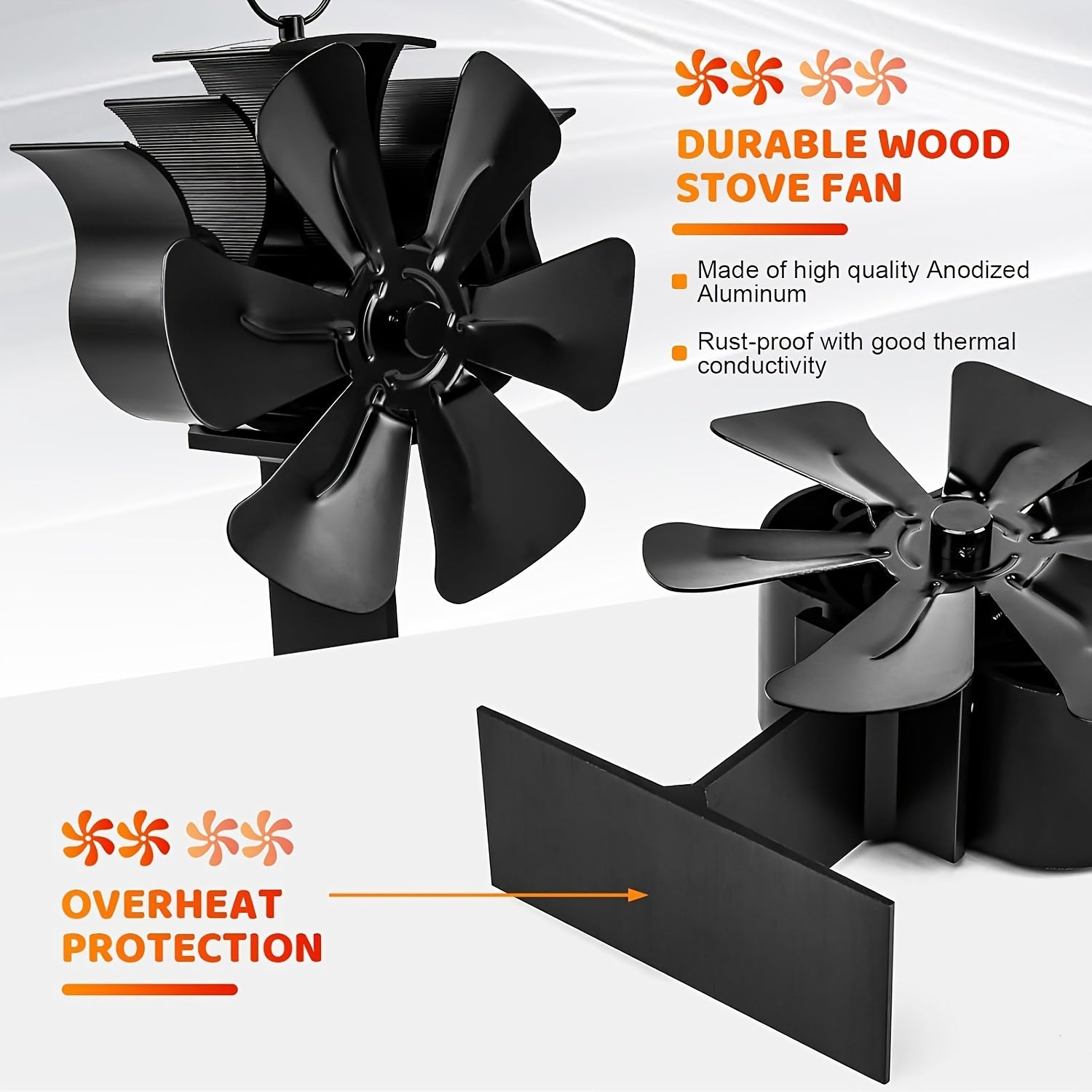 High-Speed Aluminum Heat Powered Stove Fan for Wood Gas Pellet Stoves with Thermometer