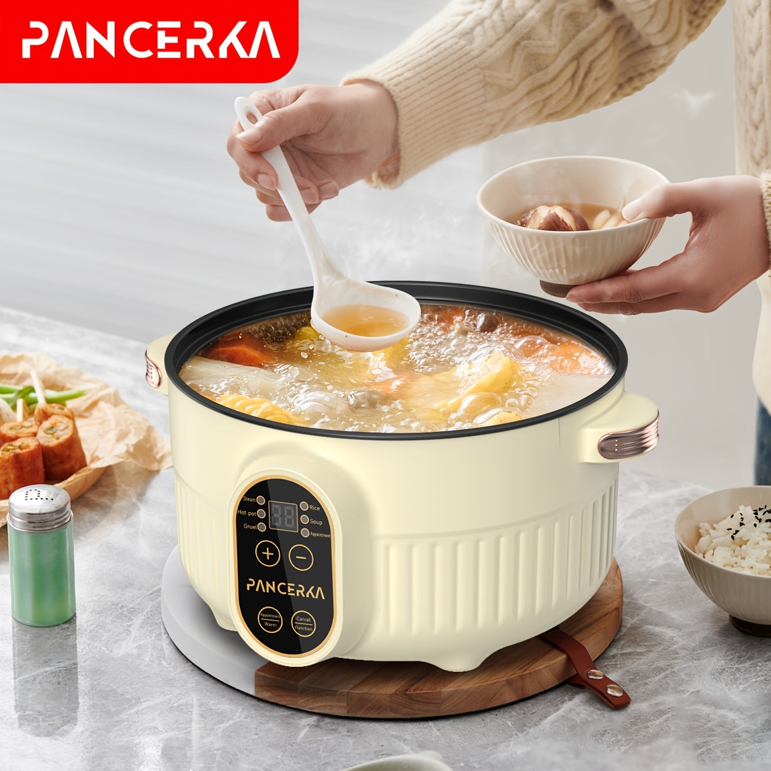 PANCERKA 2L Katta quvvatli elektr hot-poti, sozlanadigan harorat nazorati bilan (800W), sho'rva, bug'lash, makaron va boshqalar uchun. Portativ va oson tozalanadigan, uy, yotoqxona va ofislar uchun ideal.