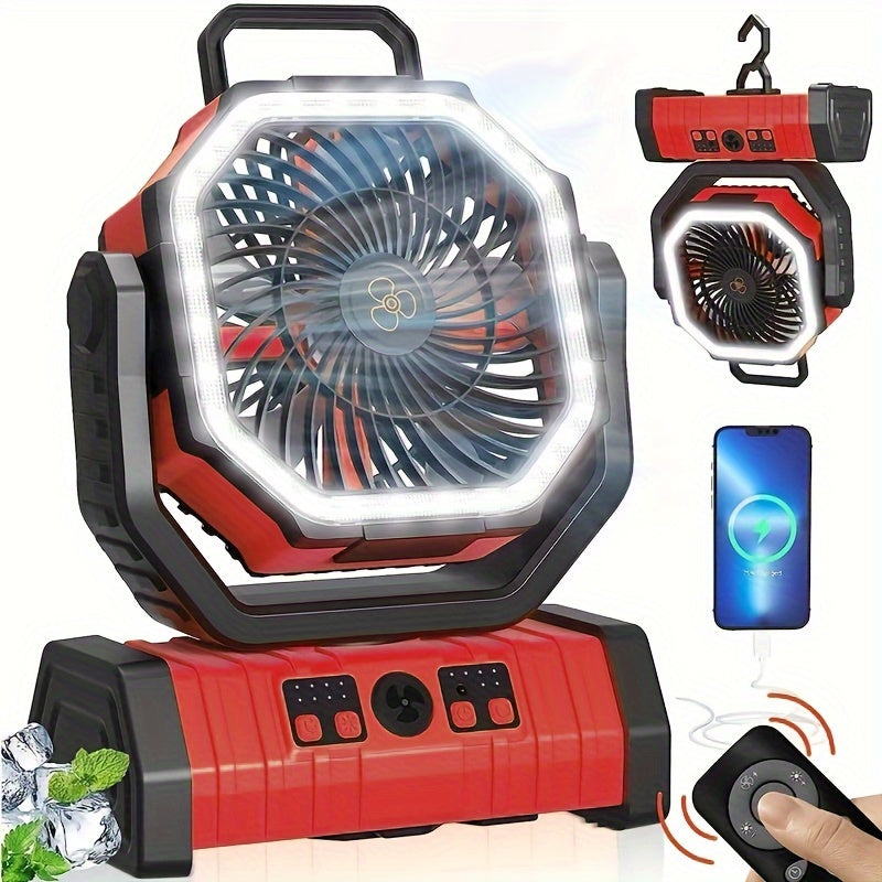 Rechargeable Indoor Outdoor USB Fan with Remote 20000mAh Battery LED Light
