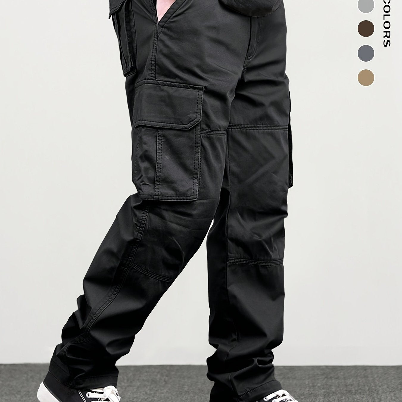 Мужские брюки-карго из полиэстера однотонные с несколькими карманами свободного кроя с эластичным поясом на шнурке для уличной одежды