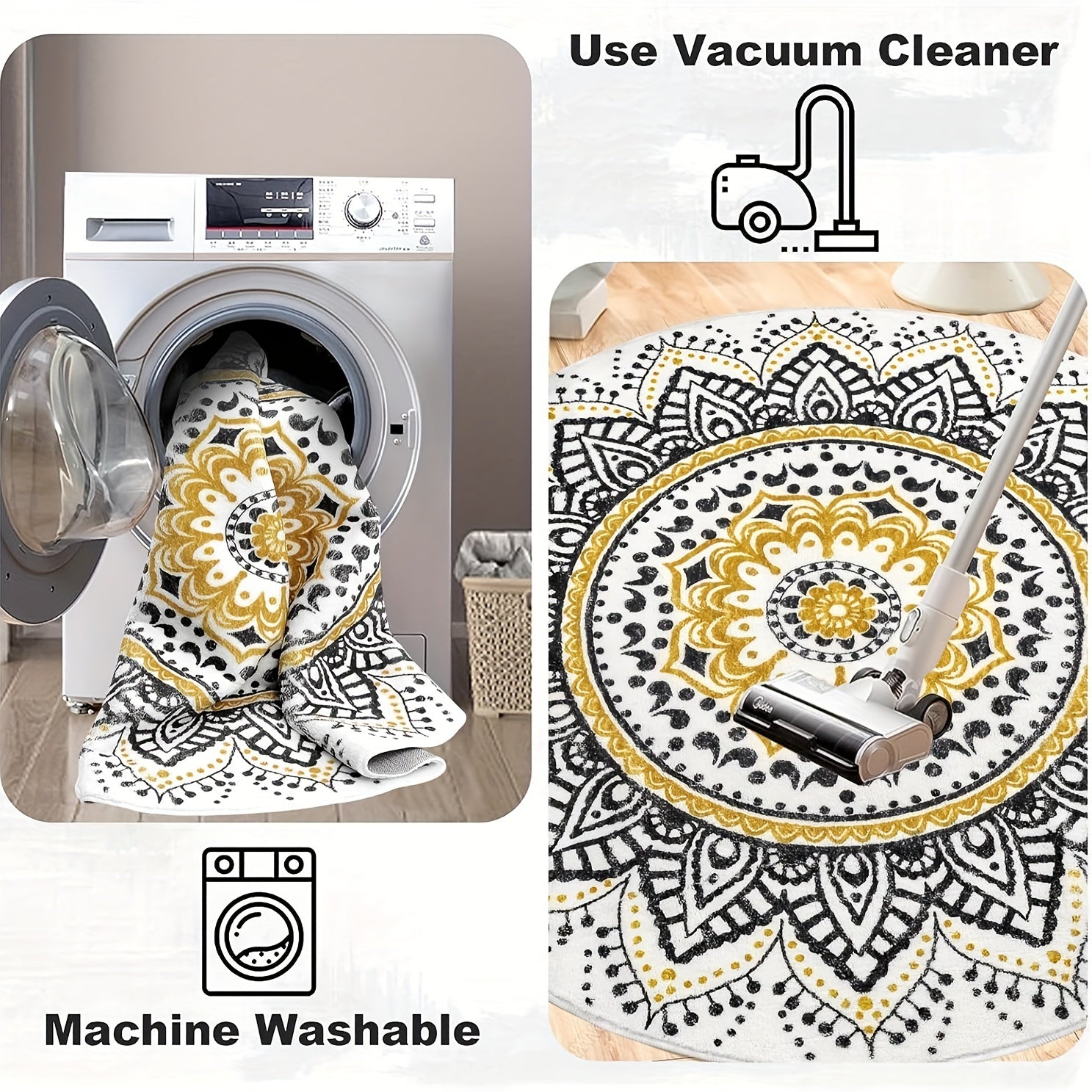 Bohemian Flower Round Carpet Rug Non-slip Indoor Living Room Bedroom Decor