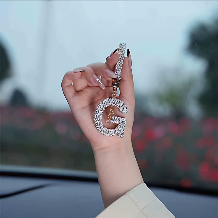 Resin Letter M Keychain Rhinestone Decor Gift Accessory for Birthdays and Christmas