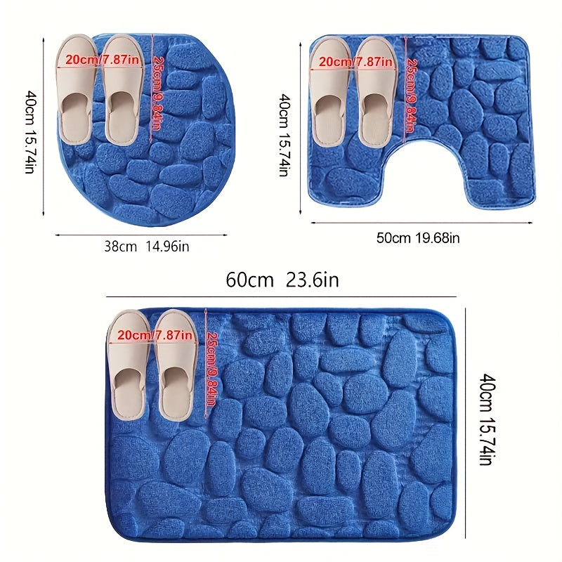 Juego de 3 alfombrillas de baño de felpa coral antideslizantes con espuma viscoelástica y patrón geométrico, aptas para lavadora, decoración de baño