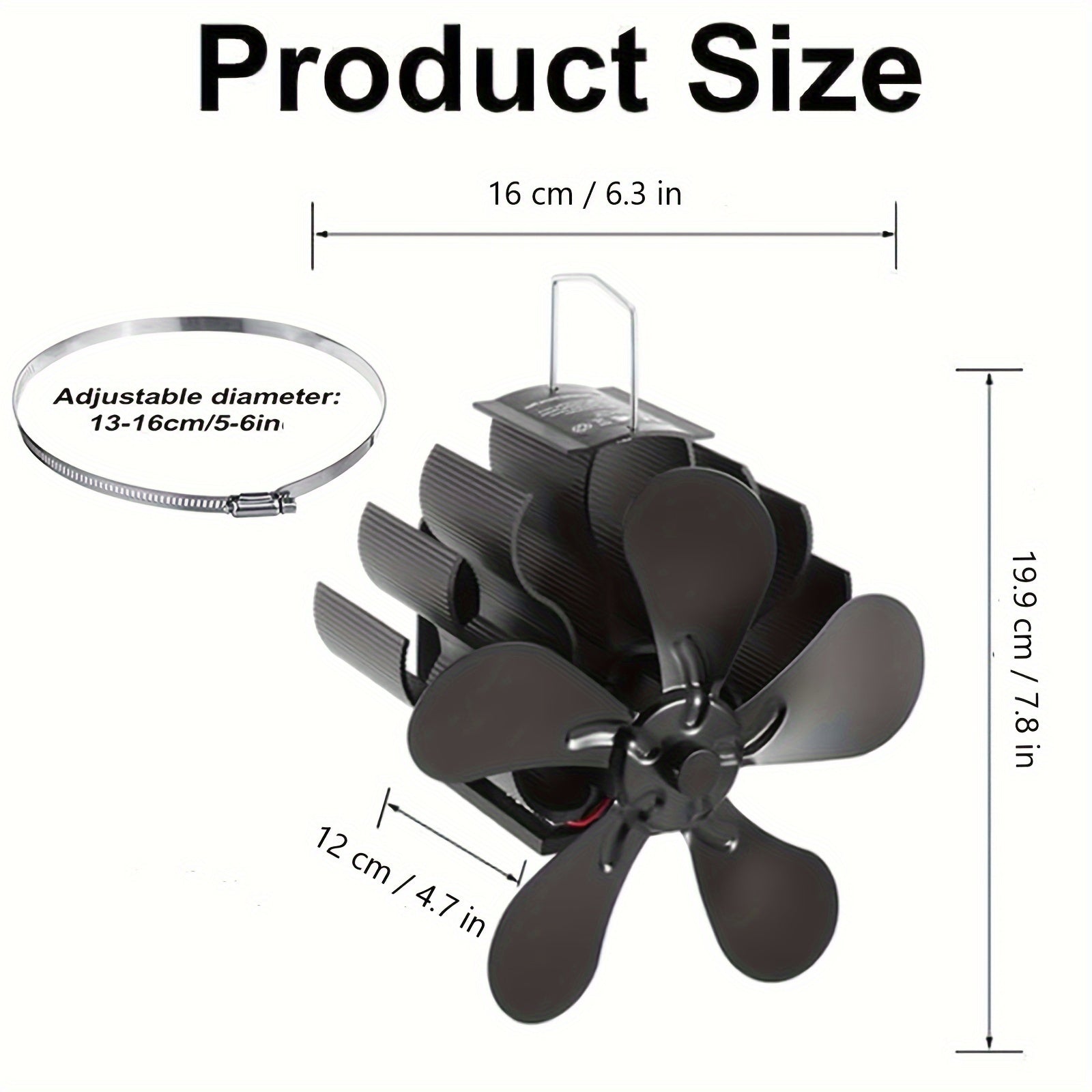 Heat-driven 5-blade stove fan for flue pipe hanging fireplaces log burners wooden stove pipe
