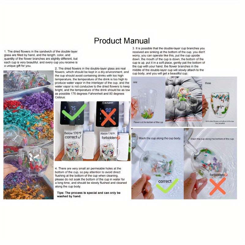 Gul Shisha Qahva Kofesi, Ikki Qavatli, Isiga Bardoshli, Har Bir Fasl Uchun Ideal, Ajoyib Sovg'a G'oyasi