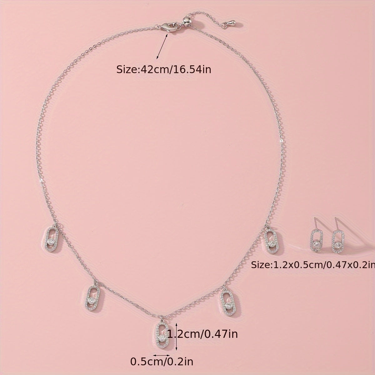 Women's Gold-Plated Jewelry Set with Geometric Zirconia Pendant Necklace and Earrings