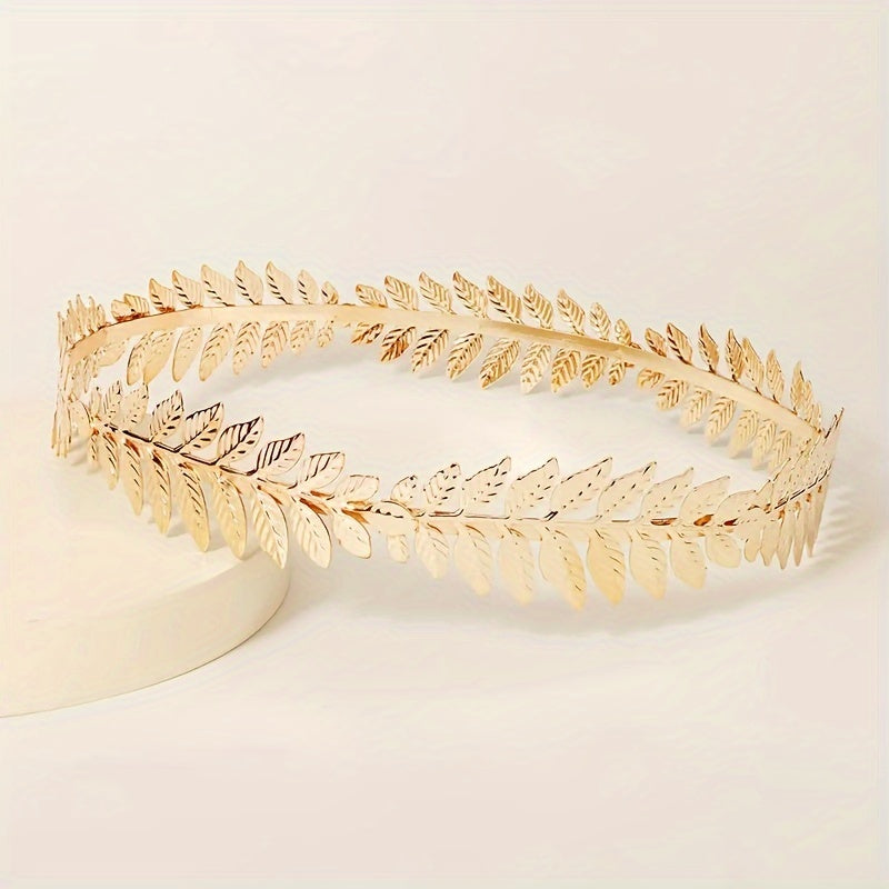 Women Gold Leaf Headband Greek Style Hair Jewelry for Elegant Bridal or Party Wear