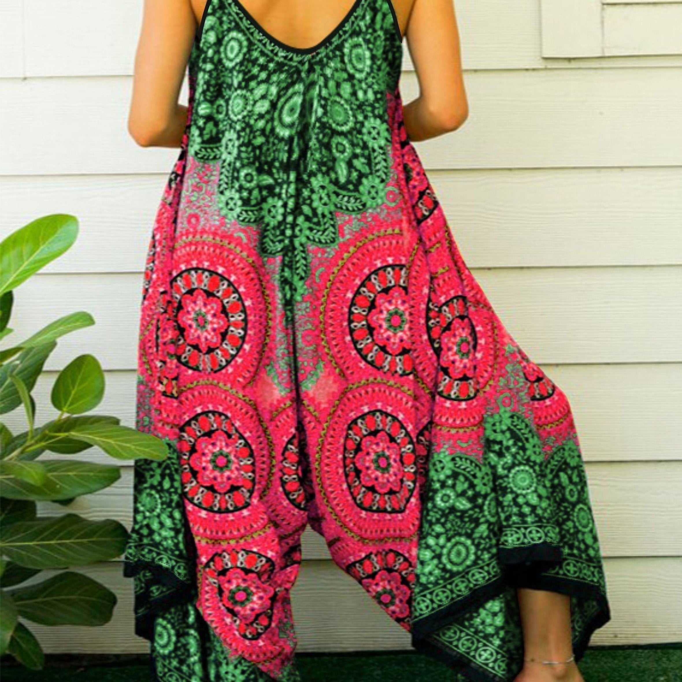 Mono sin mangas de talla grande con estampado floral y piernas anchas, ropa casual para mujer