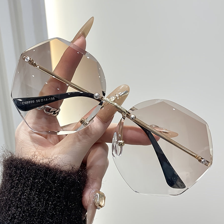 Стильные безрамочные нерегулярные очки для женщин и мужчин, идеально подходящие для уличной фотографии, позирования, шопинга, праздников и подарков.