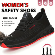 Women's Breathable Safety Shoes Lightweight Work Sneakers Steel Toe Puncture-Resistant Sole