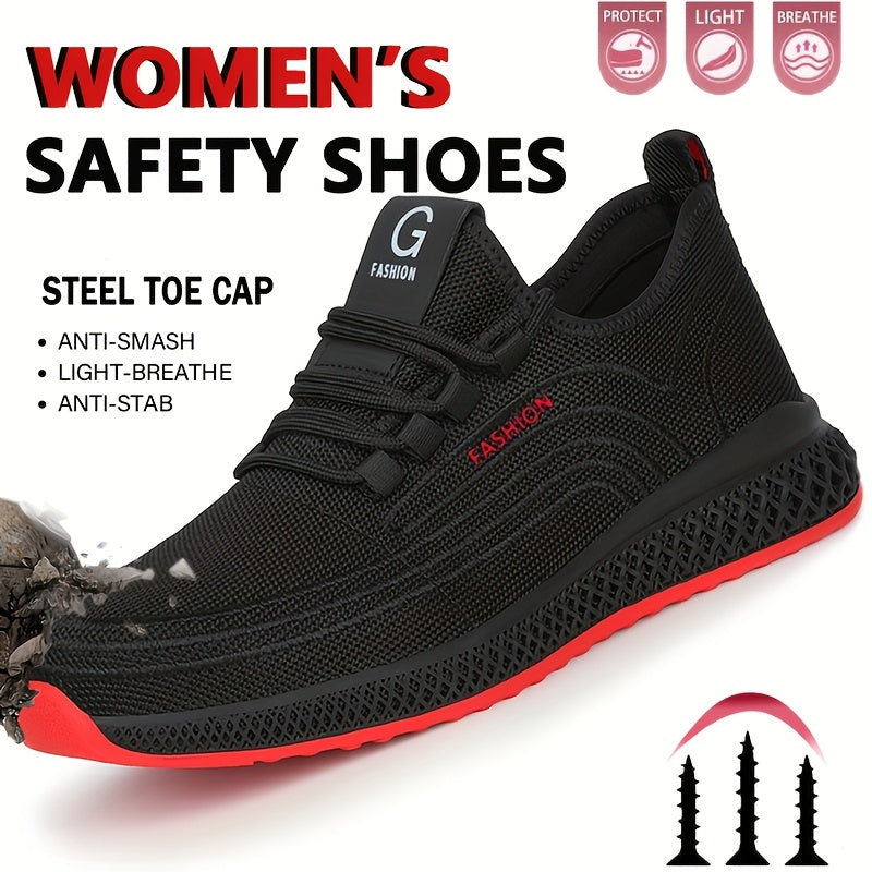 Women's Breathable Safety Shoes Lightweight Work Sneakers Steel Toe Puncture-Resistant Sole