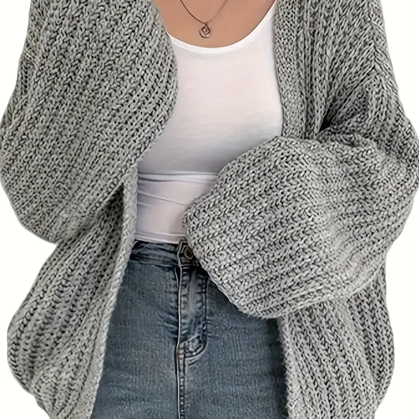 Ayollar uchun keng hajmli yengil kulrang kardigan, uzun yengli ochiq oldi sviter