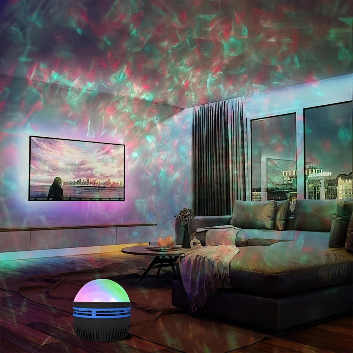USB-Powered Projector Lamp with Remote Control RGB LED Aurora Effect for Bedroom Living Room Decor