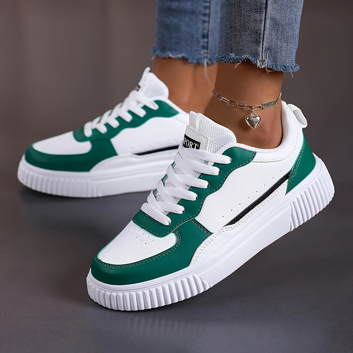 Unisex Canvas Low-Top Sneakers White Green Casual Shoes for Men Women