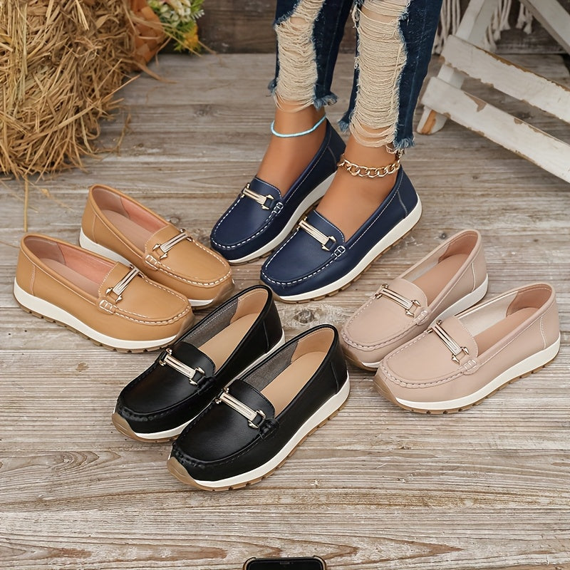 Women's Slip-On Loafers Non-Slip Casual Shoes Round Toe Flats in Navy Black Beige Pink