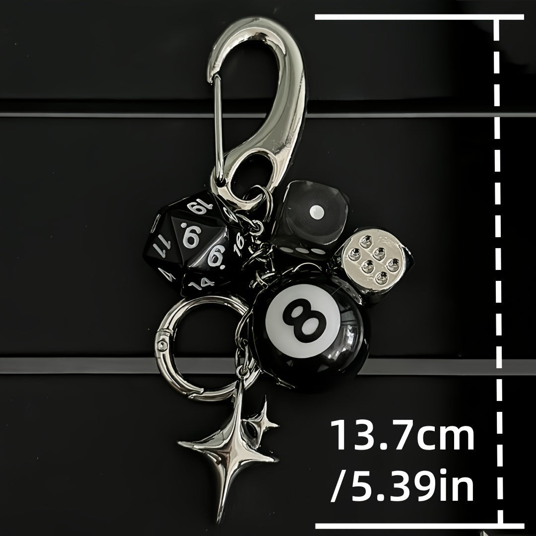 Handmade Pendant with Star Dice and Black Eight Ball Design for Bags Keychains and Car Ornaments