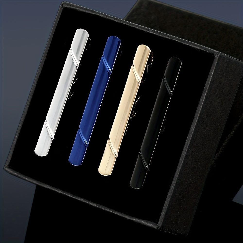 Набор из 4 мужских зажимов для галстука из меди с геометрическим дизайном для деловой и официальной одежды