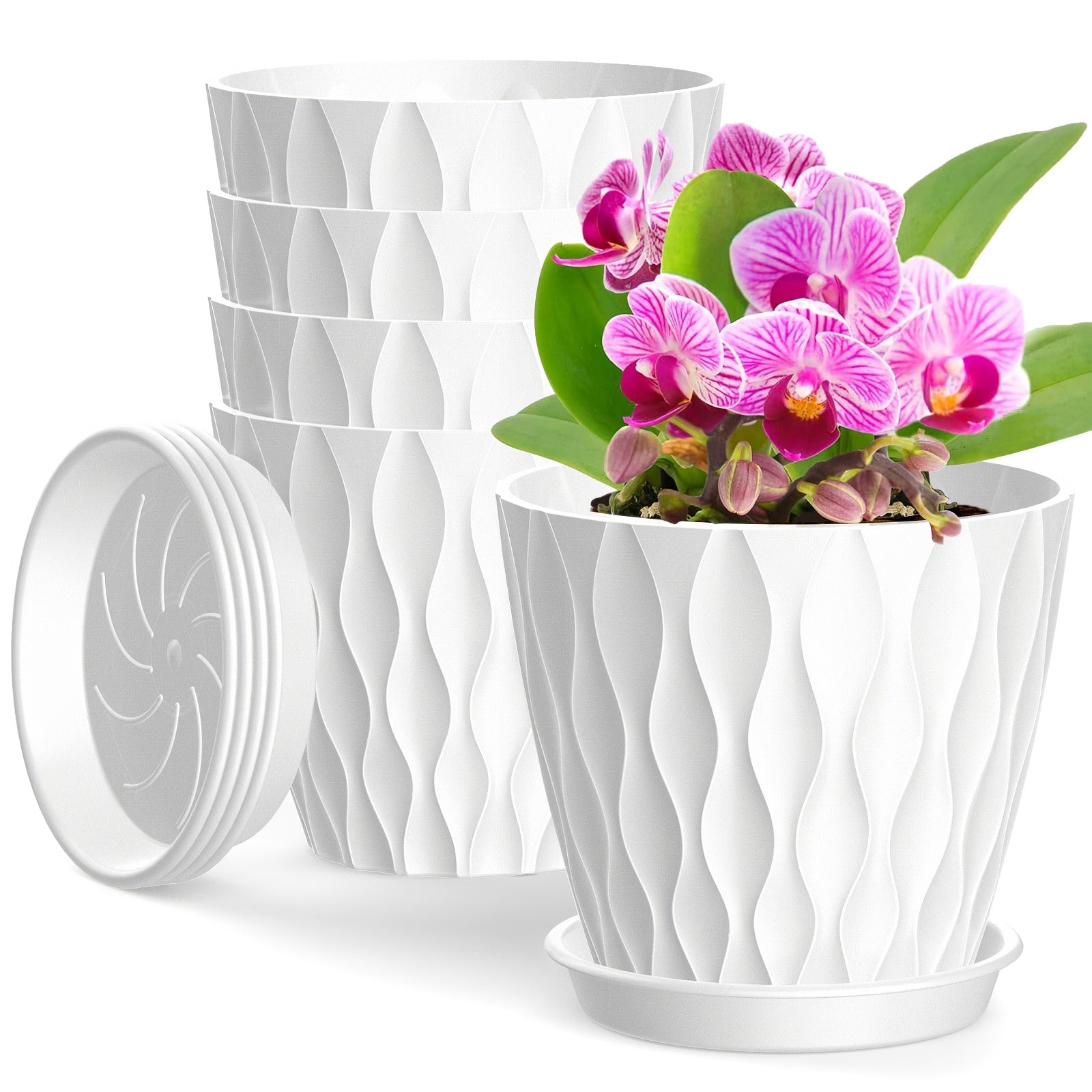 5-Piece Set of 10.16cm Bohemian Striped Plastic Plant Pots with Drainage Holes for Indoor Outdoor Succulents Aloe Snake Plants