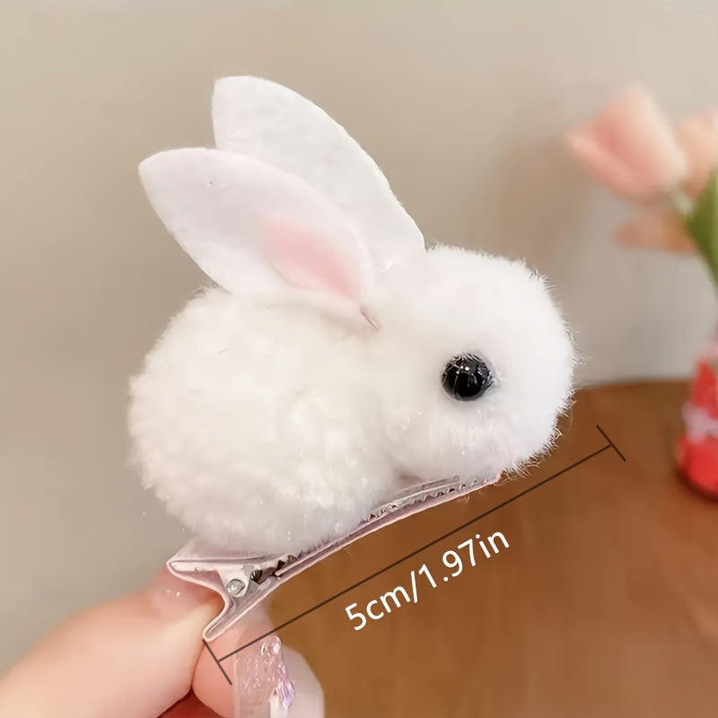 2 Pcs Easter Bunny Hair Clips for Women Plush Fluffy 3D Rabbit Party Casual