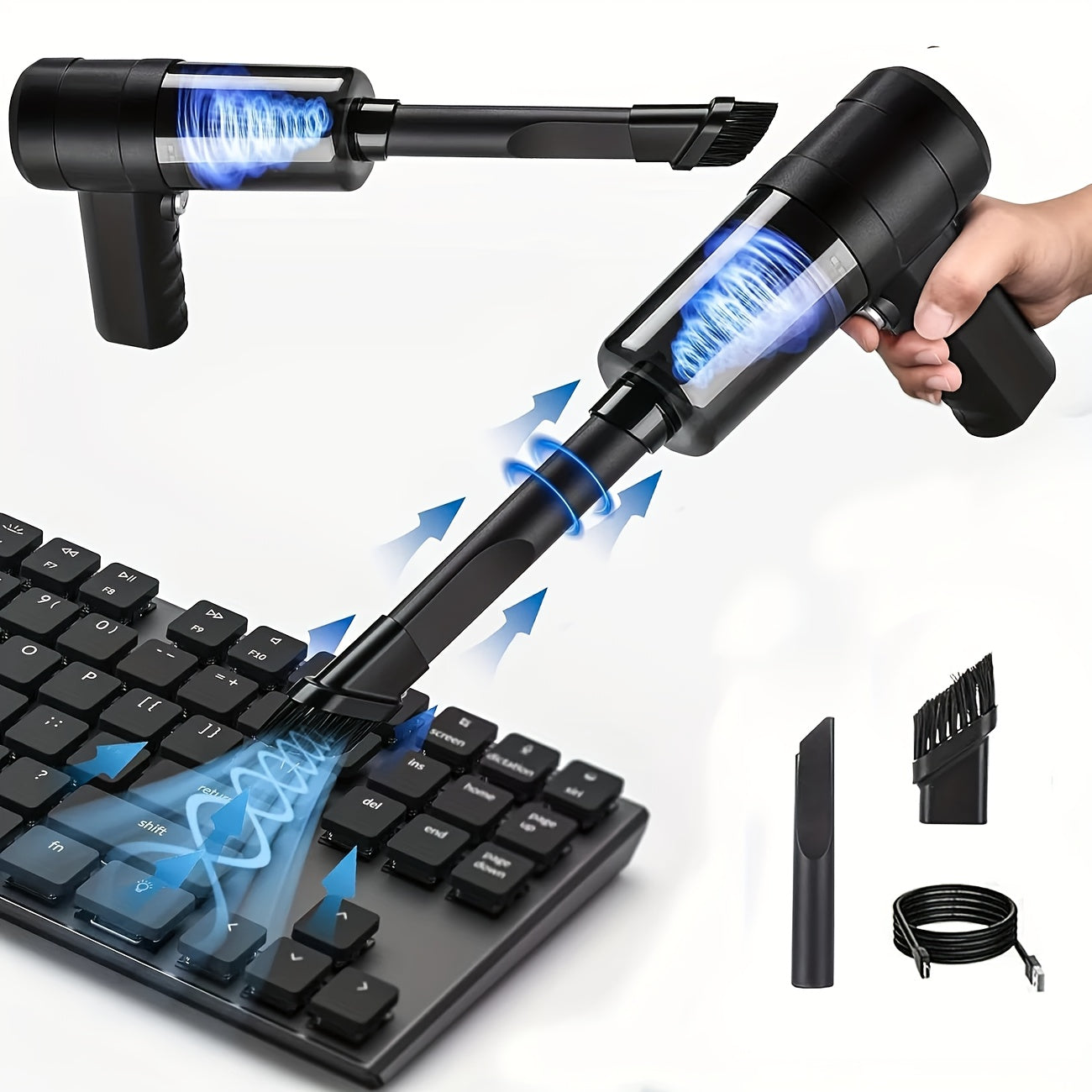 Kichik avtomobil changyutgichi, kuchli tortish, LED chirog'i, USB bilan quvvatlanadigan, shovqinsiz ishlash va ko'p qo'shimchalar bilan