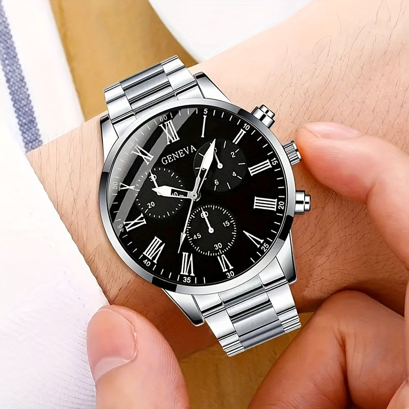 Men's Gift Set Stainless Steel Watch Necklace Bracelet Ring Business Casual