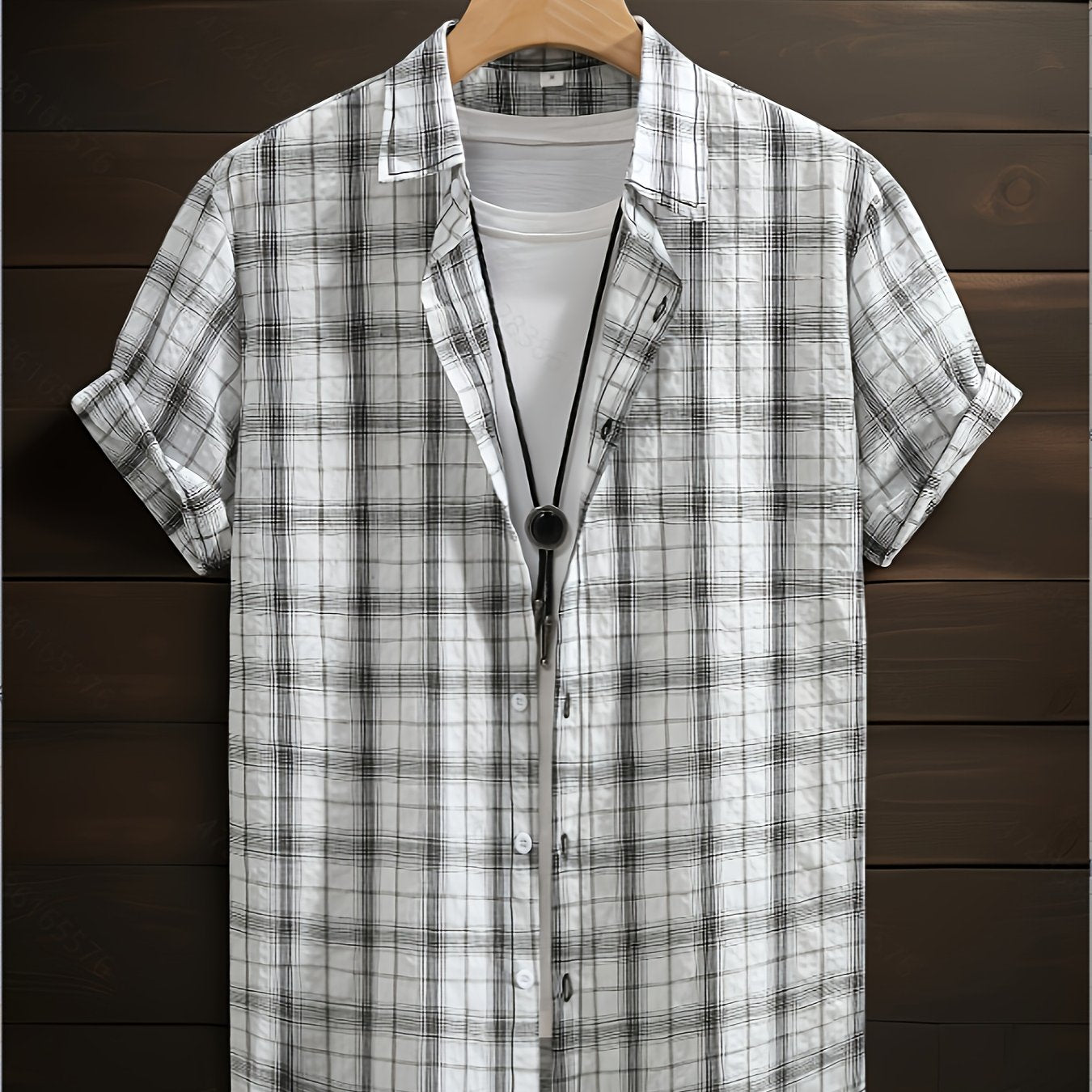 Men's Summer Casual Plaid Shirt Short Sleeve Lapel Cotton Polyester Rayon Regular Fit