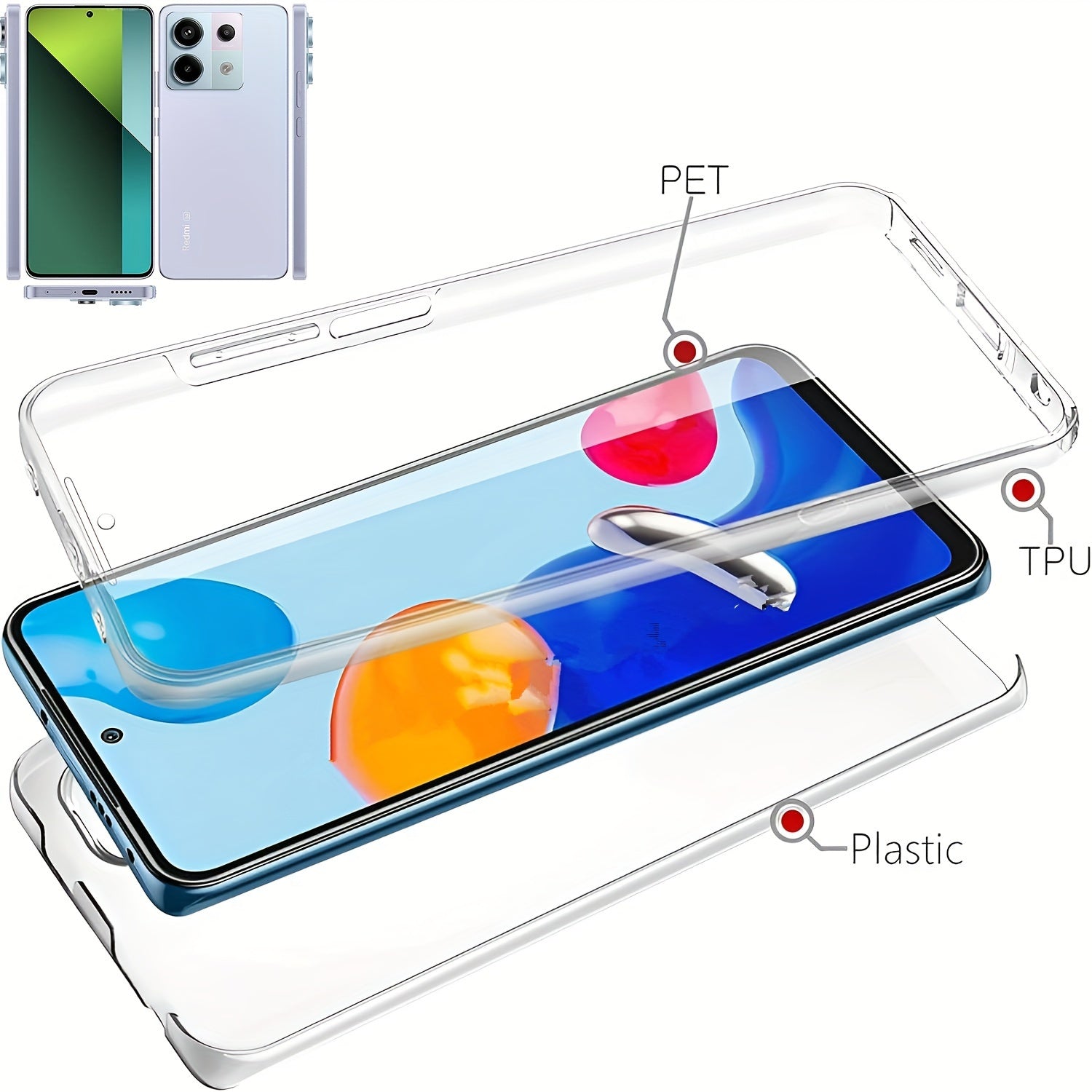 360 Full Body Phone Case for Xiaomi Models with Double Transparent Cover and Screen Protector