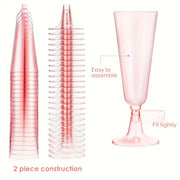 25 Pack Clear Plastic Champagne Flutes with Pink Crystal for Weddings Parties