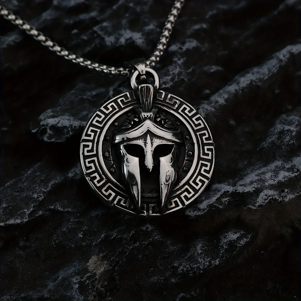 Stylish Spartan Mask Necklace for Men Stainless Steel Pendant Nightclub Wear
