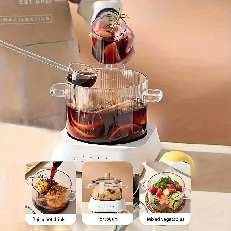 Glass Cooking Pot with Lid 1.6L Borosilicate Heat-Resistant Stove Top Kitchenware