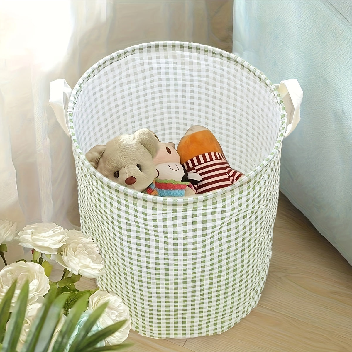 Rangli tekis mato saqlash savati kiyimlar, o'yinchoqlar uchun, yig'iladigan choyshab, yotoqxona, hammom, mehmonxona uchun