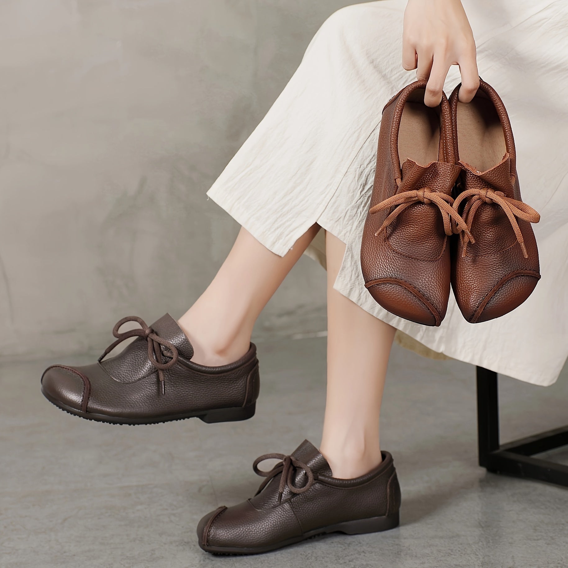 Women's Leather Slip-On Loafers Casual All-Season with Rubber Sole