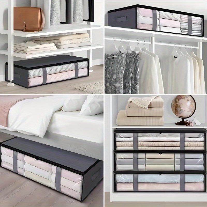 Caja de almacenamiento plegable para debajo de la cama, lavable, de tela no tejida para ropa, edredones, mantas, gris, negro, 1 pieza