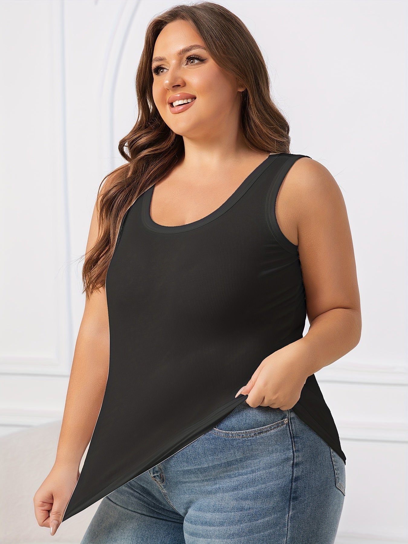 Women's Plus Size Sleeveless Tank Tops Black White 2 Pack Breathable Loose Fit