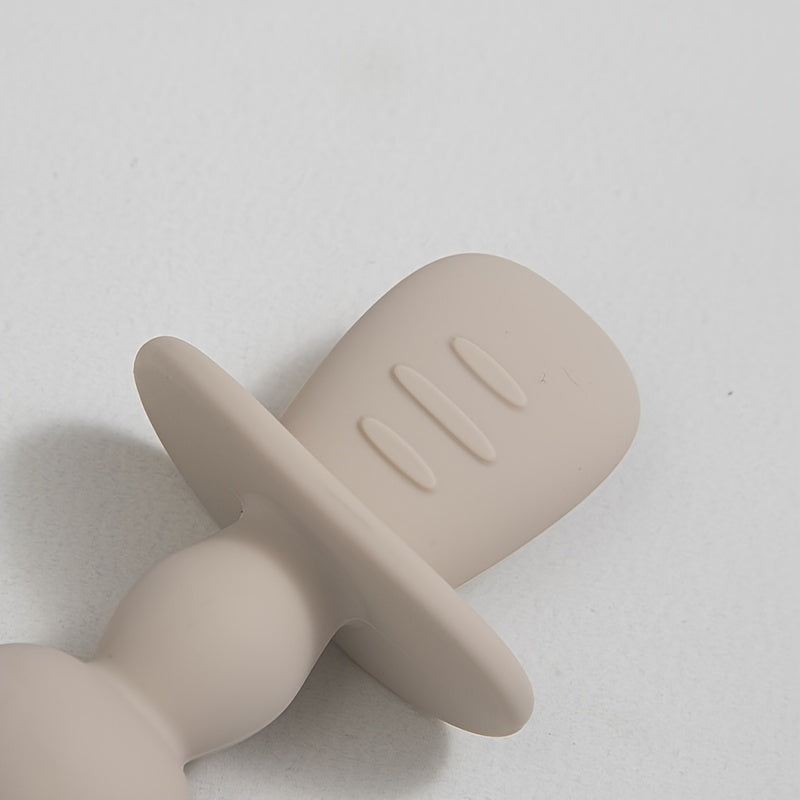 Juego de alimentación para bebé de 2 piezas, tenedor y cuchara de silicona Panda, suave, libre de BPA, vajilla para niños pequeños