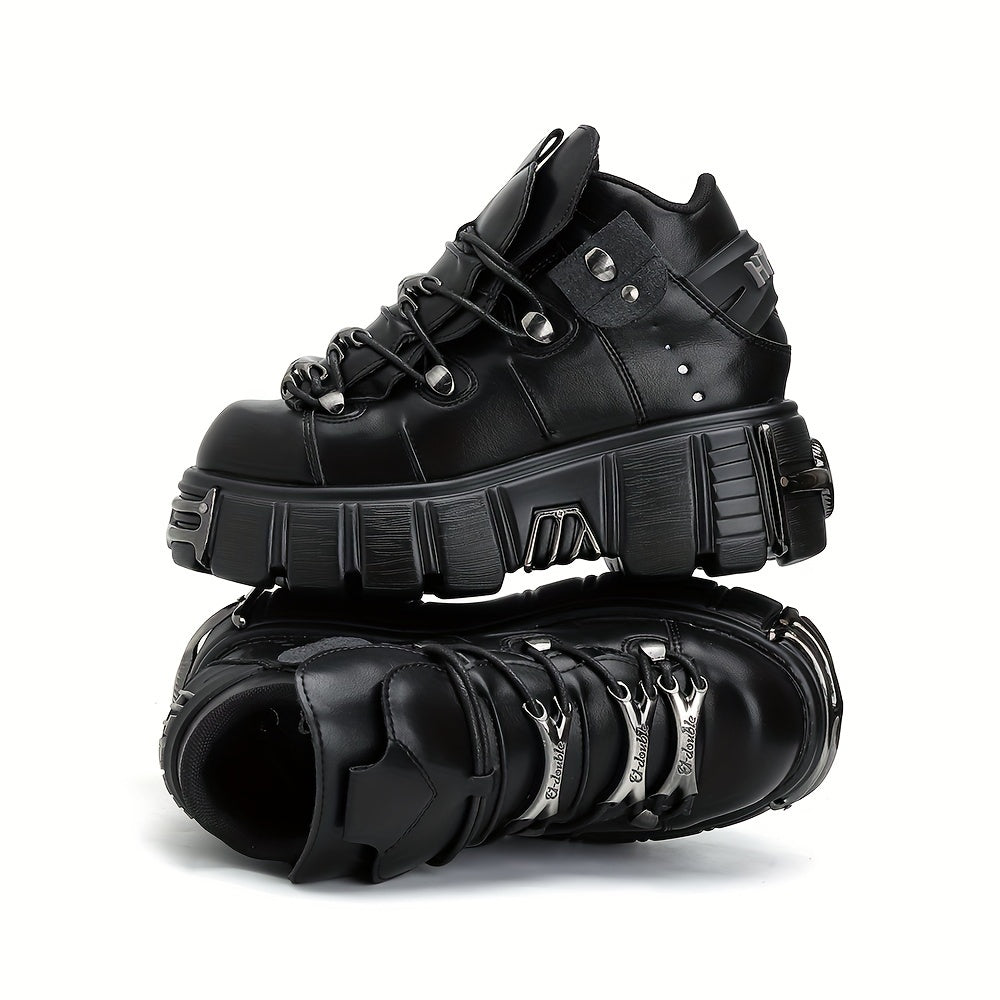 Ayollar uchun Gothic Punk tekis tagli sport poyafzallari metall aksentlar bilan