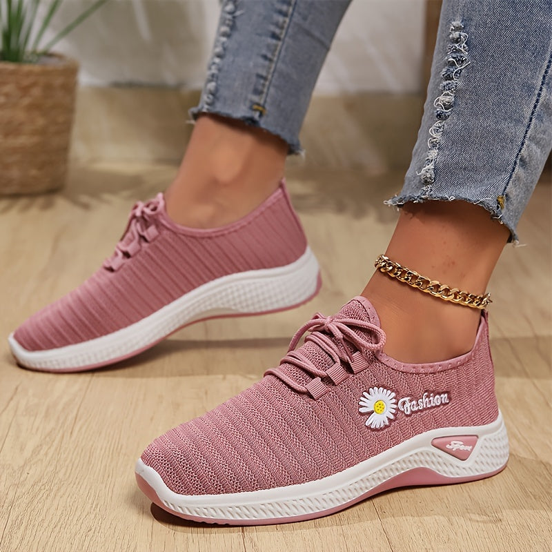 Women's Floral Pattern Lace-Up Sneakers Breathable Soft Sole Running Shoes